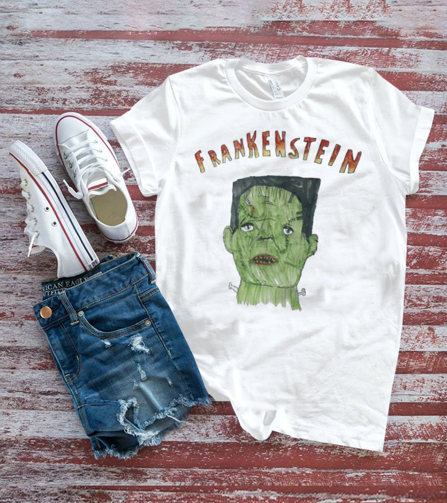 Frankenstein Hand-Drawn Green Monster Illustration T-Shirt