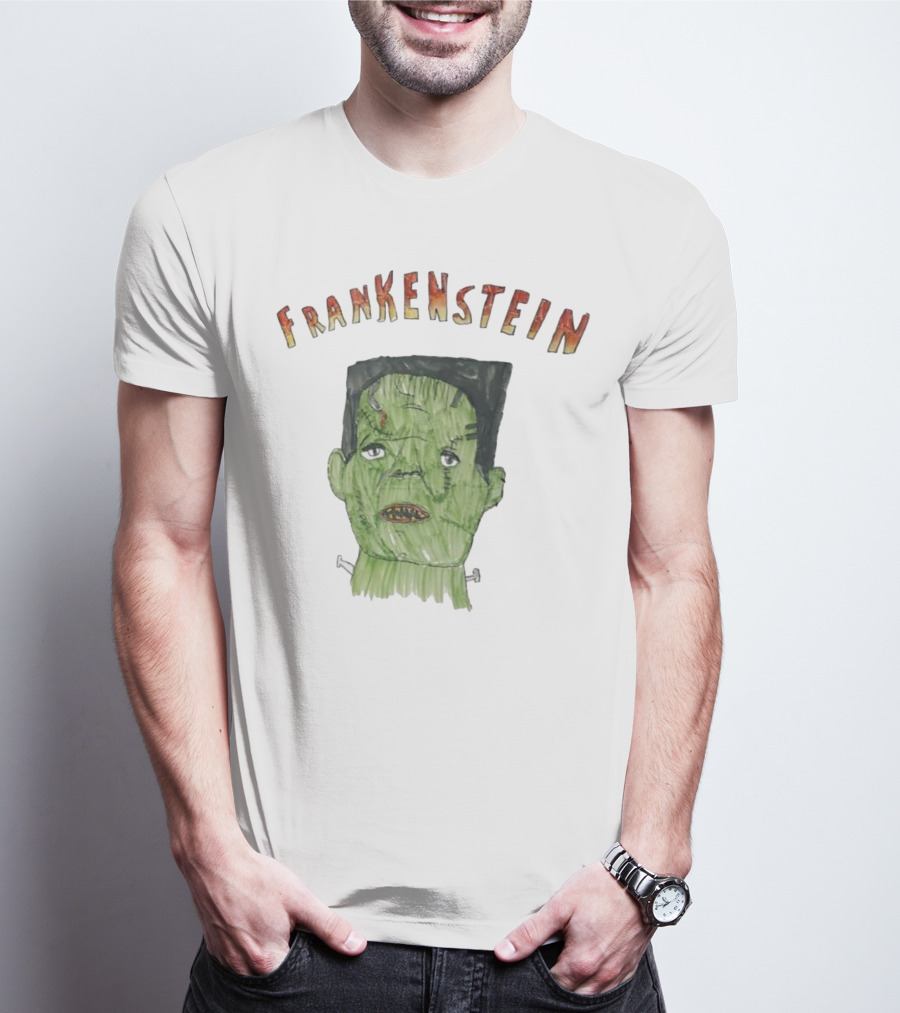 Frankenstein Hand-Drawn Green Monster Illustration T-Shirt