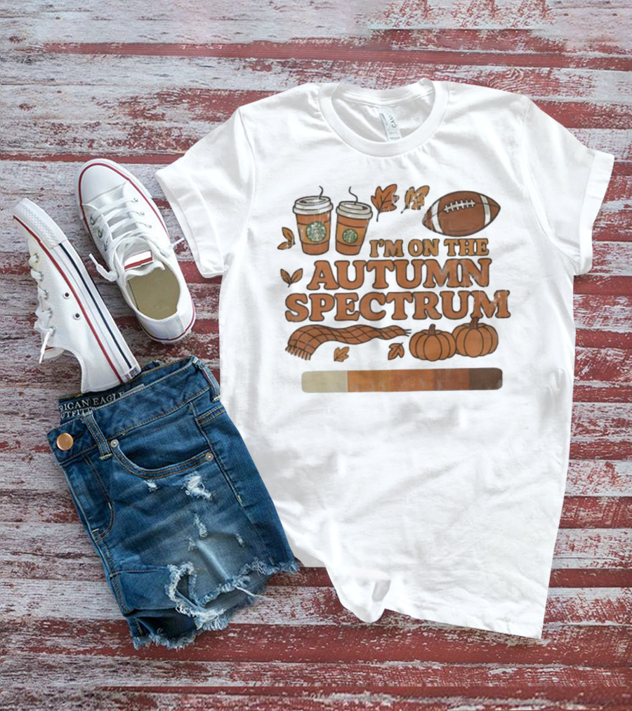 I’m On The Autumn Spectrum Pumpkin Spice Football Coffee Leaves T-Shirt