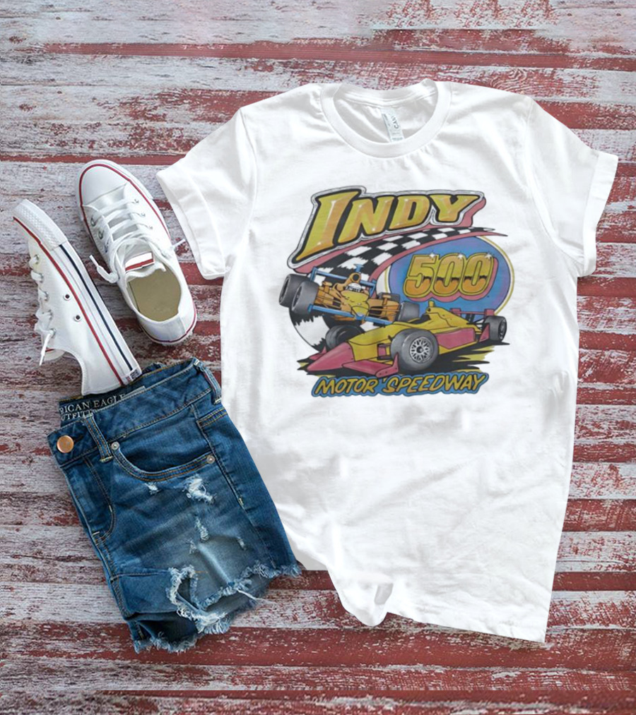 Indy 500 Motor Speedway Racing Cars Checkered Flag Oval Track T-Shirt