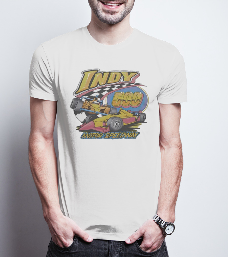 Indy 500 Motor Speedway Racing Cars Checkered Flag Oval Track T-Shirt