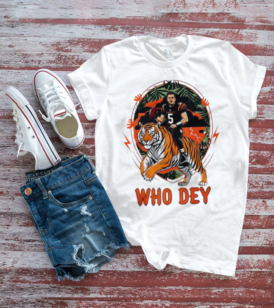 Joe Flacco Cincinnati Bengals Tiger Ride Who Dey Jungle Football T-Shirt