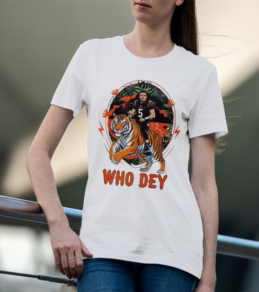 Joe Flacco Cincinnati Bengals Tiger Ride Who Dey Jungle Football T-Shirt
