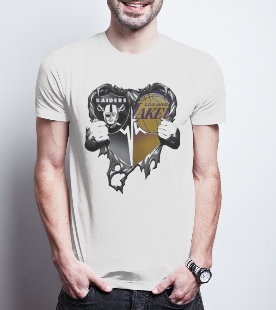 Las Vegas Raiders Los Angeles Lakers Heart Design T-Shirt