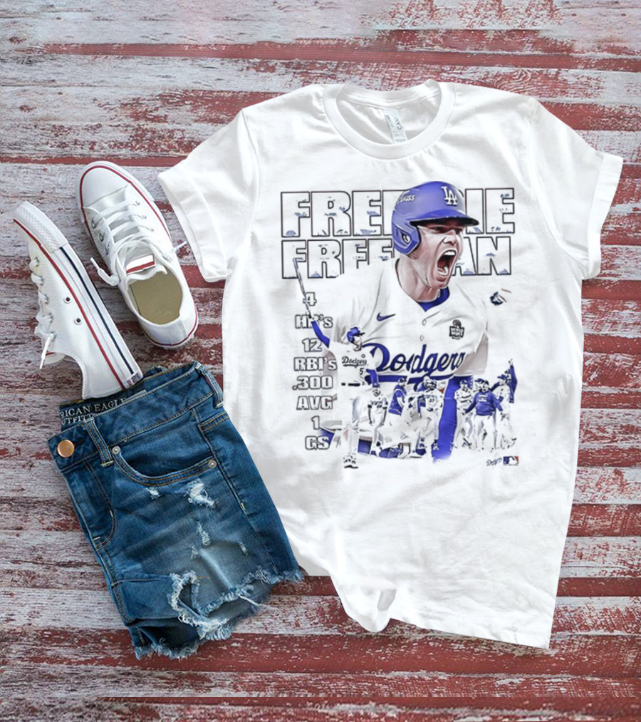 Los Angeles Dodgers Freddie Freeman HR 12 RBIs 300 AVG 1 GS T-Shirt