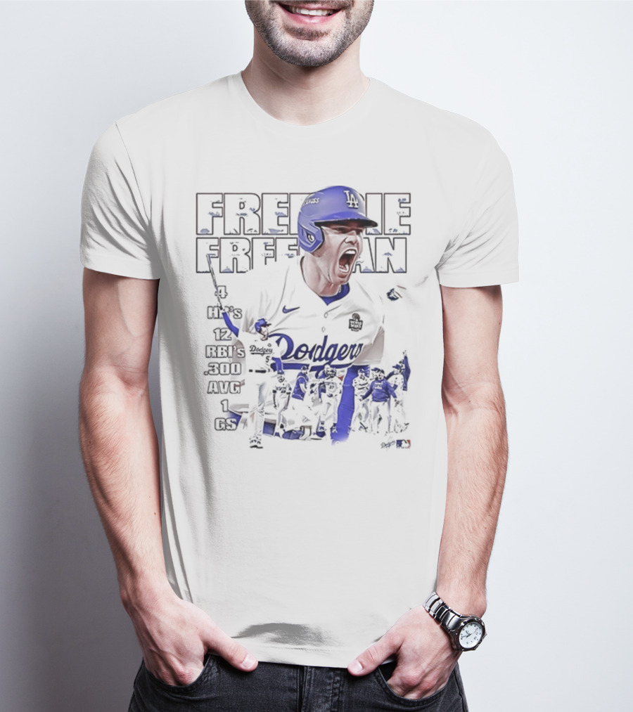Los Angeles Dodgers Freddie Freeman HR 12 RBIs 300 AVG 1 GS T-Shirt
