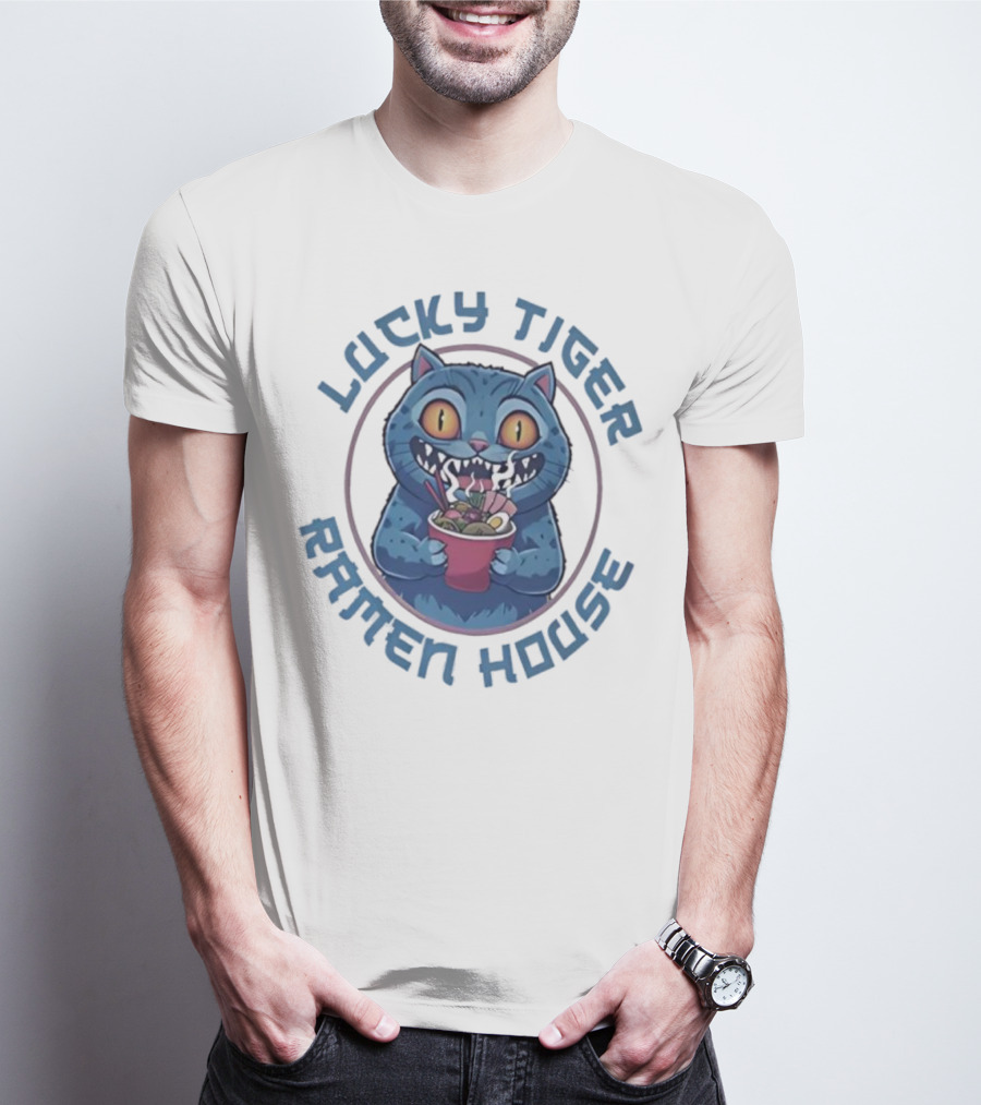 Lucky Tiger Ramen House Kpop Demon Hunters Derpy The Tiger Cartoon Cat Noodles T-Shirt