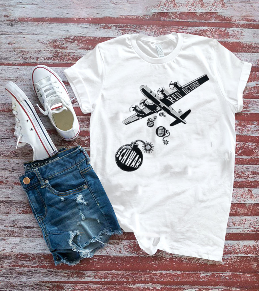 Philadelphia Phillies Red October Schwarbombs Away City Skyline Airplane رسالة قصف Blimp Explosion T-Shirt