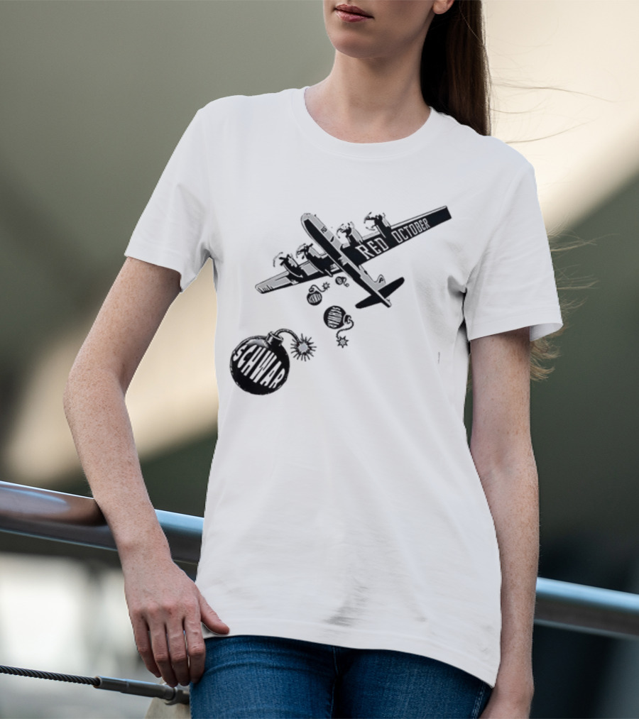 Philadelphia Phillies Red October Schwarbombs Away City Skyline Airplane رسالة قصف Blimp Explosion T-Shirt