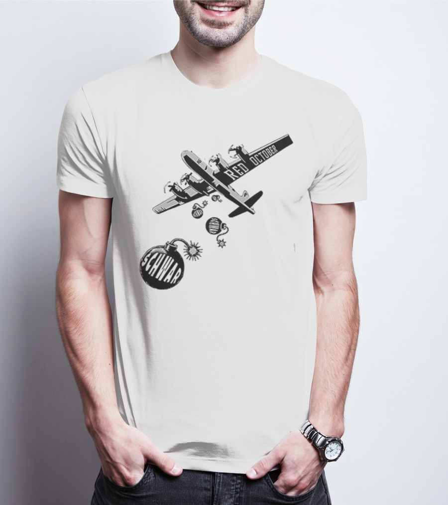 Philadelphia Phillies Red October Schwarbombs Away City Skyline Airplane رسالة قصف Blimp Explosion T-Shirt