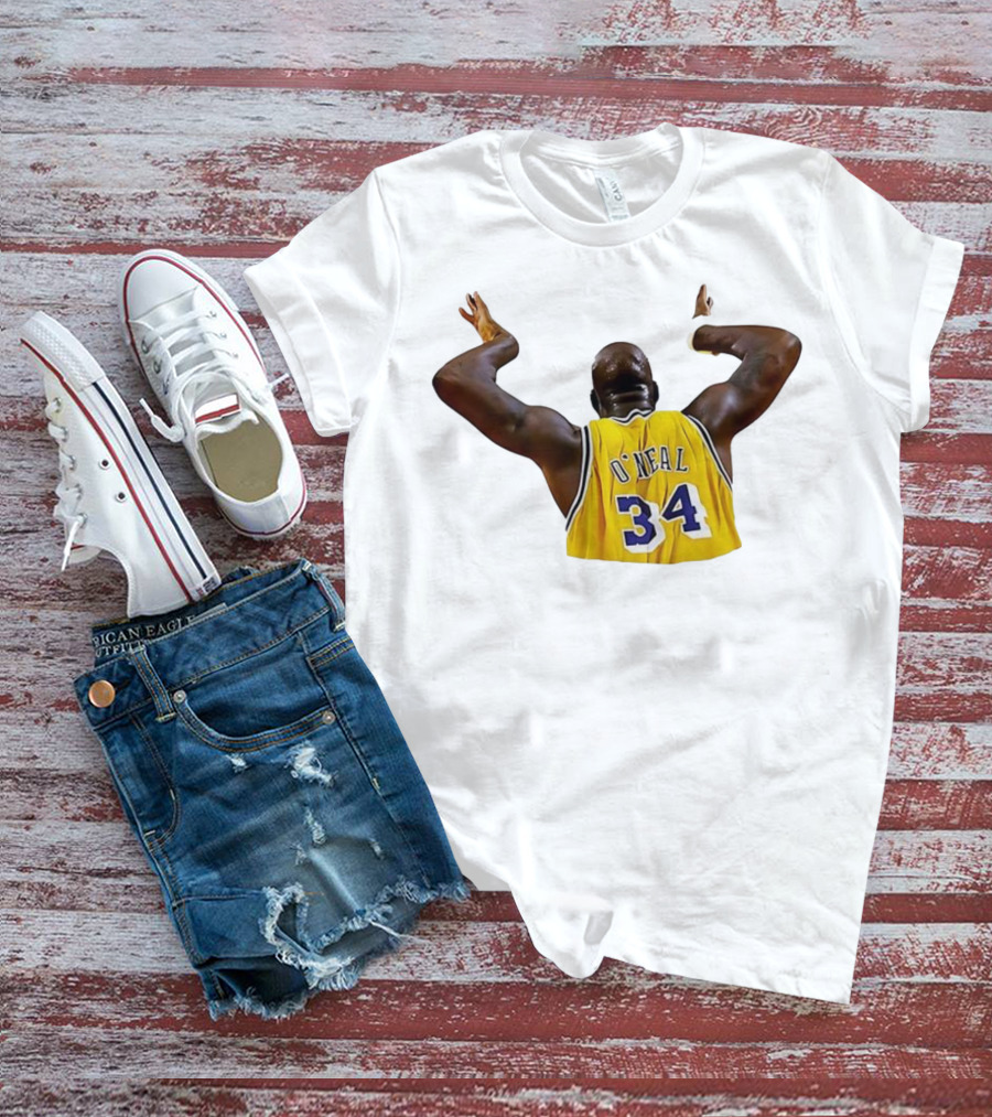 Shaquille O'Neal 34 Los Angeles Lakers Basketball Iconic Celebration T-Shirt