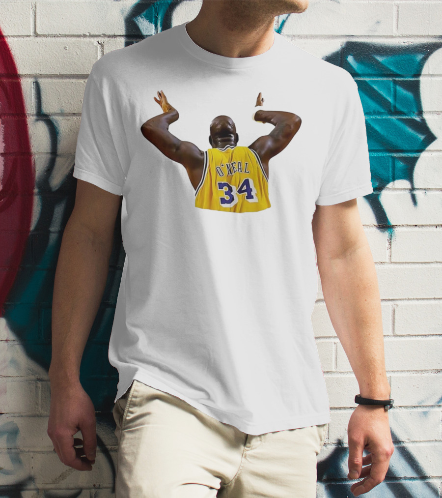 Shaquille O'Neal 34 Los Angeles Lakers Basketball Iconic Celebration T-Shirt