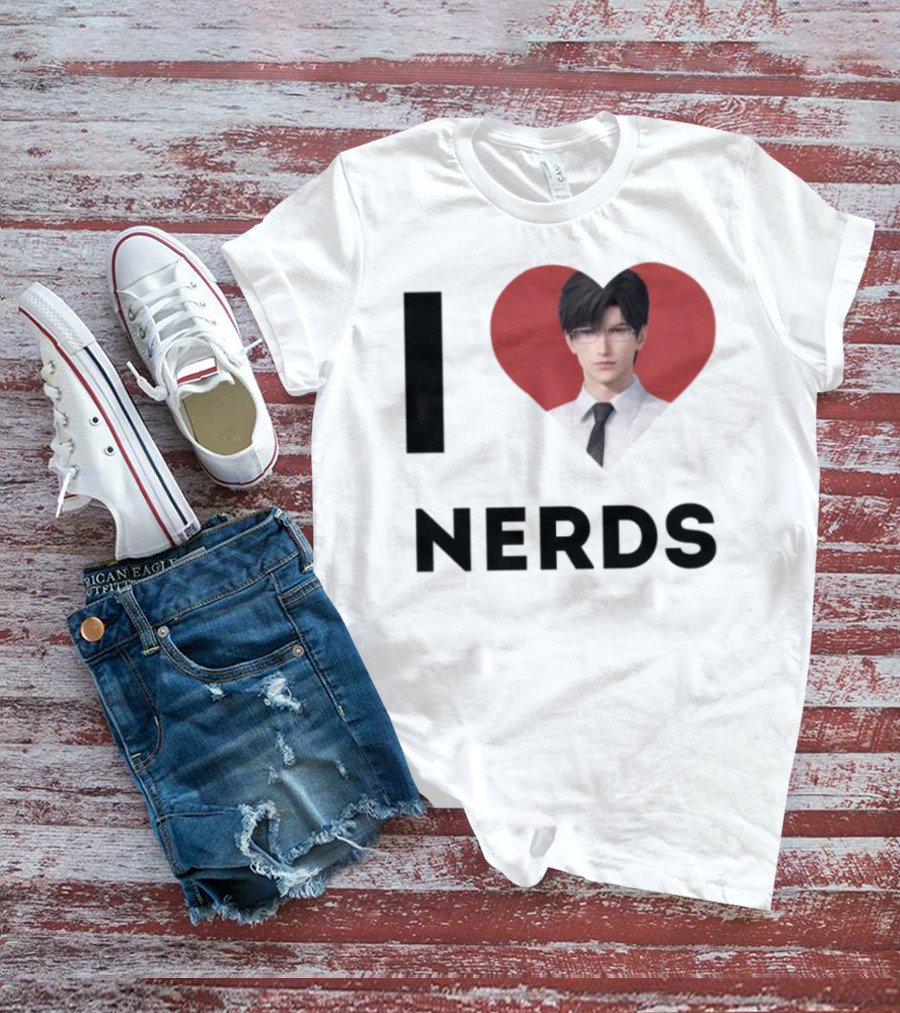 I Love Nerds Anime Character Glasses And Suit T-Shirt
