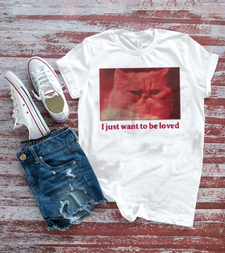 Volodymyr Testardі I Just Want To Be Loved Grumpy Cat Red Tones T-Shirt