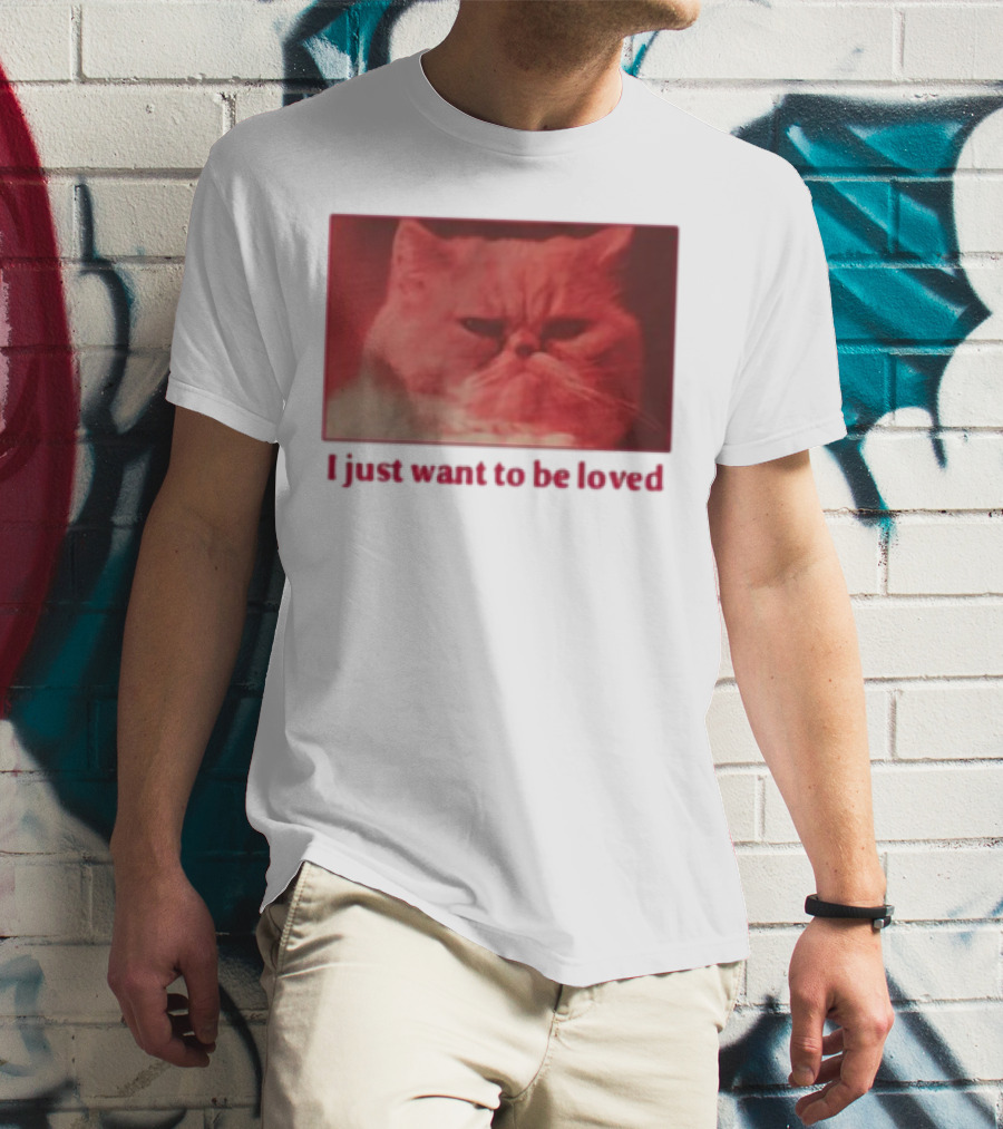 Volodymyr Testardі I Just Want To Be Loved Grumpy Cat Red Tones T-Shirt