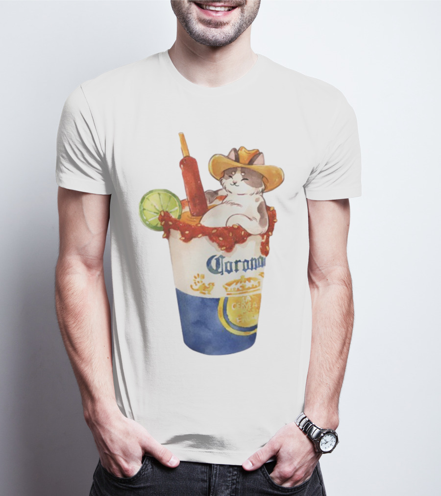 Michelada Vanilla Ryder Cat With Cowboy Hat In Corona Cup With Lime And Chamoy T-Shirt