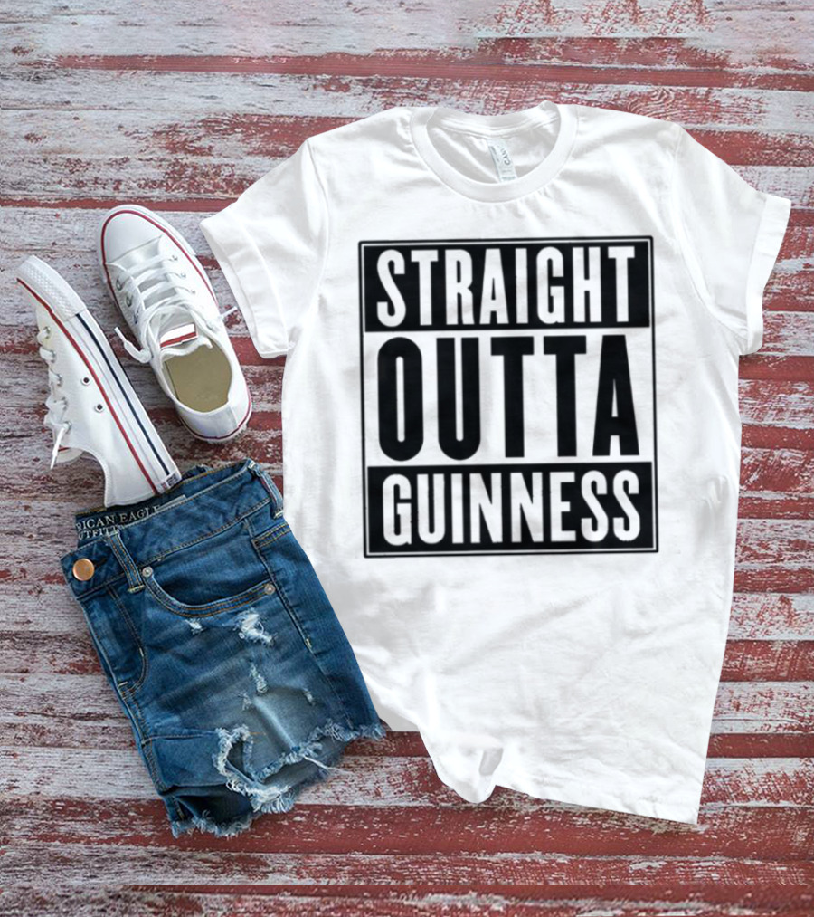 Straight Outta Guinness Black Text Block Comedic Phrase T-Shirt
