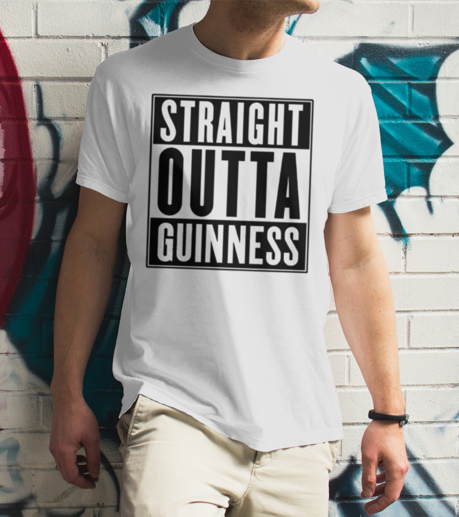 Straight Outta Guinness Black Text Block Comedic Phrase T-Shirt