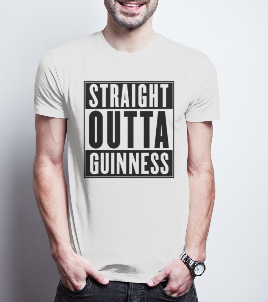 Straight Outta Guinness Black Text Block Comedic Phrase T-Shirt
