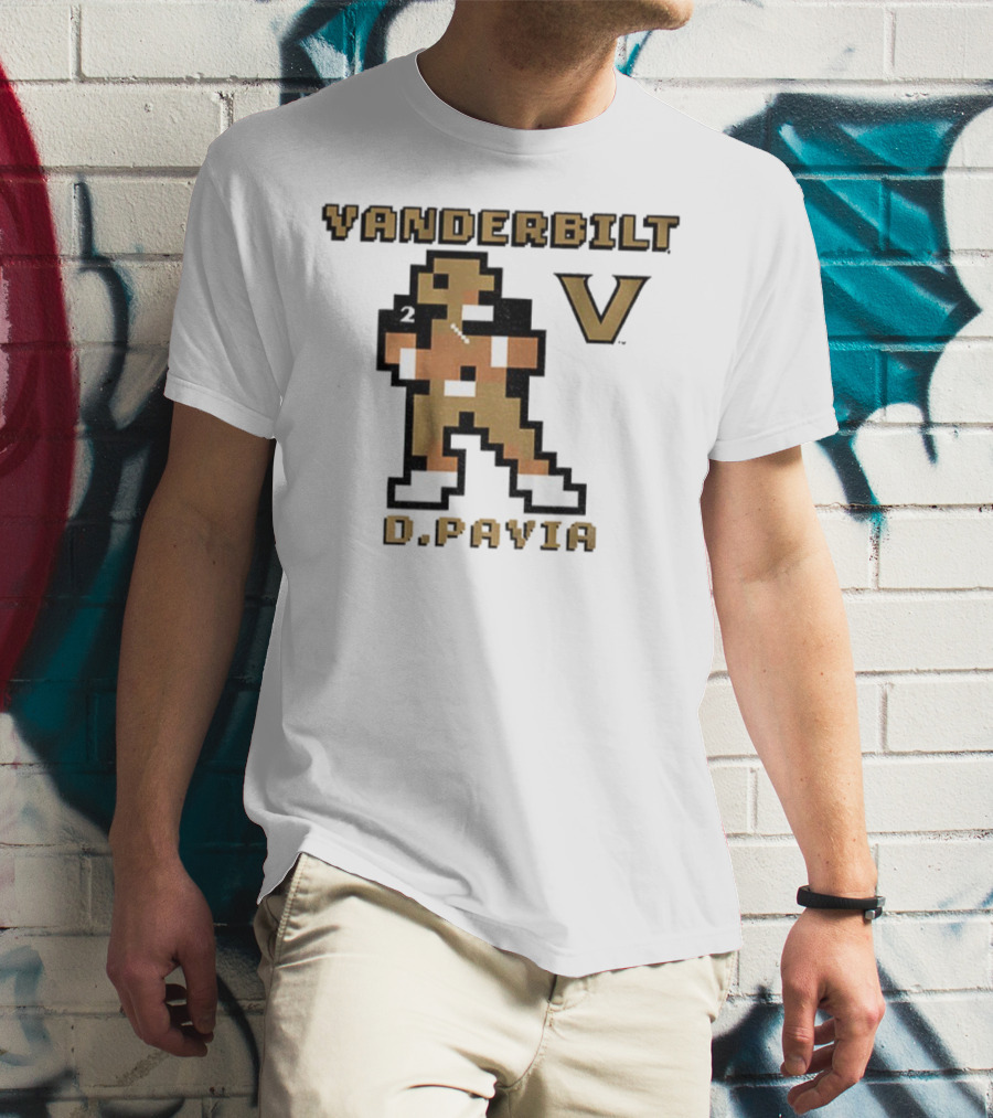 Vanderbilt Commodores D. Pavia 8-Bit Retro Football V Pixel Art T-Shirt