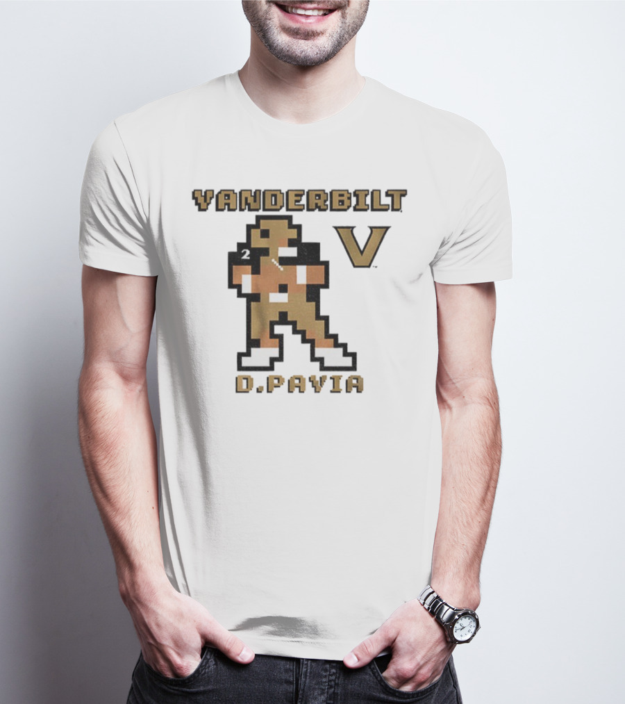 Vanderbilt Commodores D. Pavia 8-Bit Retro Football V Pixel Art T-Shirt