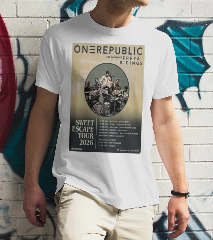 ONEREPUBLIC Sweet Escape Tour Australia New Zealand 2026 Special Guest Freya Ridings T-Shirt