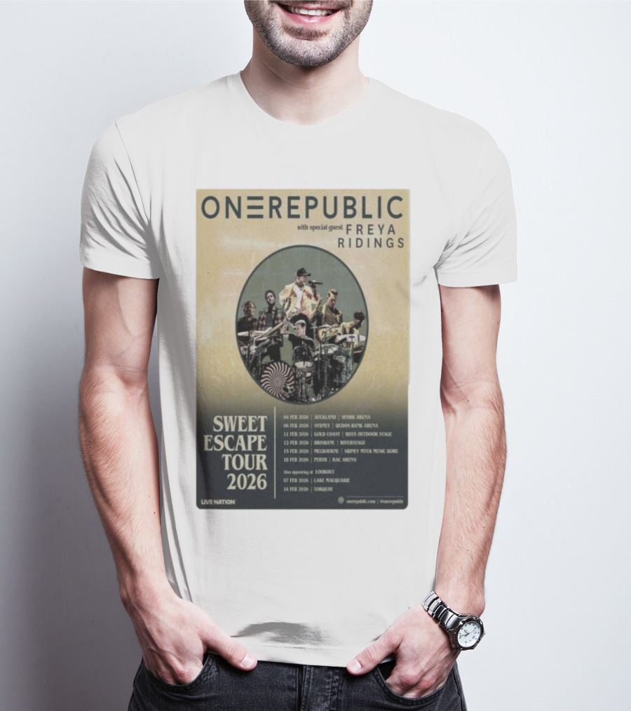 ONEREPUBLIC Sweet Escape Tour Australia New Zealand 2026 Special Guest Freya Ridings T-Shirt