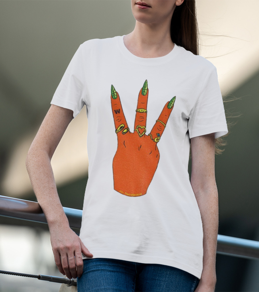W Basketball Three Fingers Orange Hand Gesture Logo T-Shirt