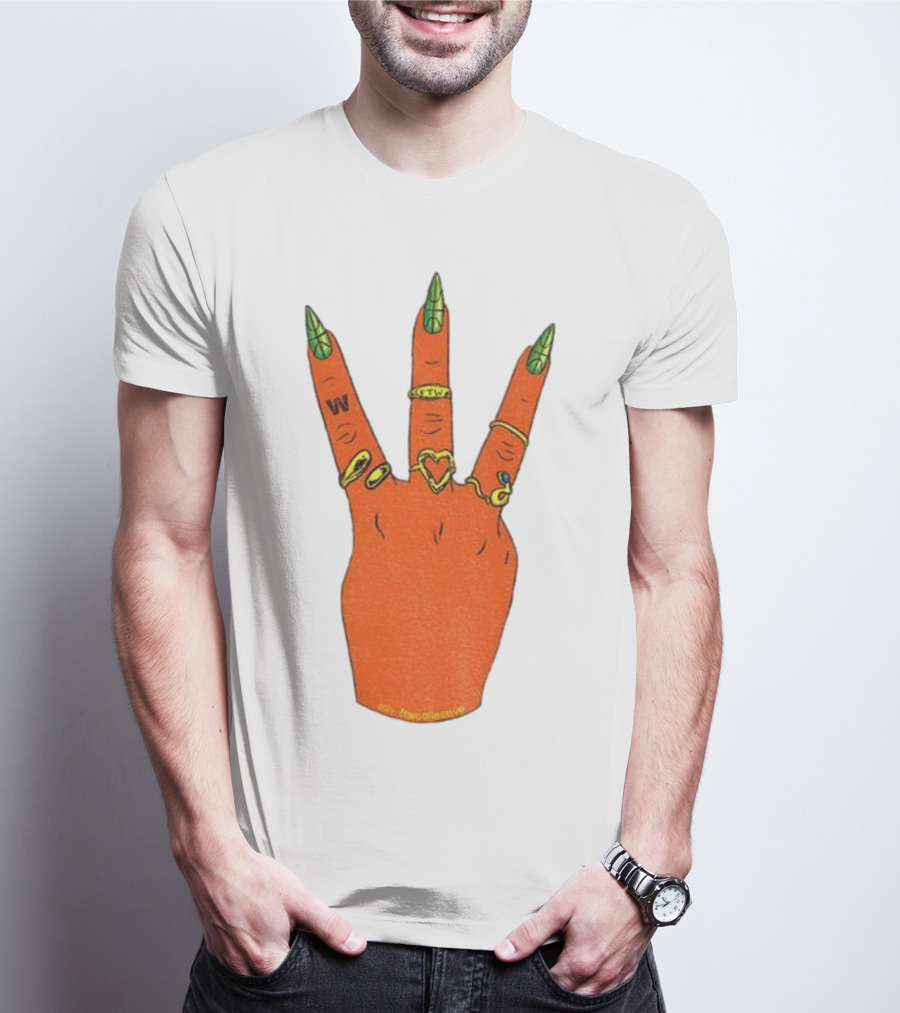 W Basketball Three Fingers Orange Hand Gesture Logo T-Shirt