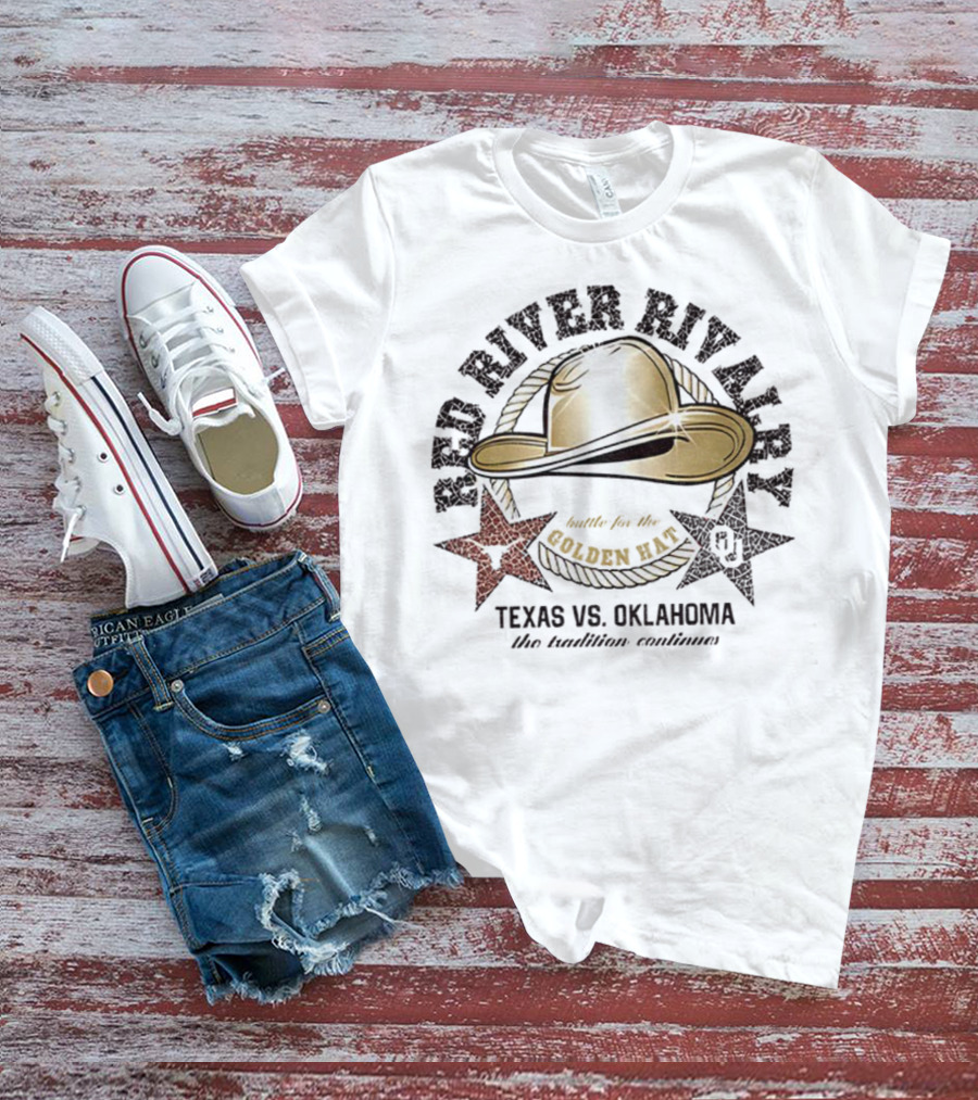 Red River Rivalry Texas Vs Oklahoma Golden Hat Tradition Showdown T-Shirt