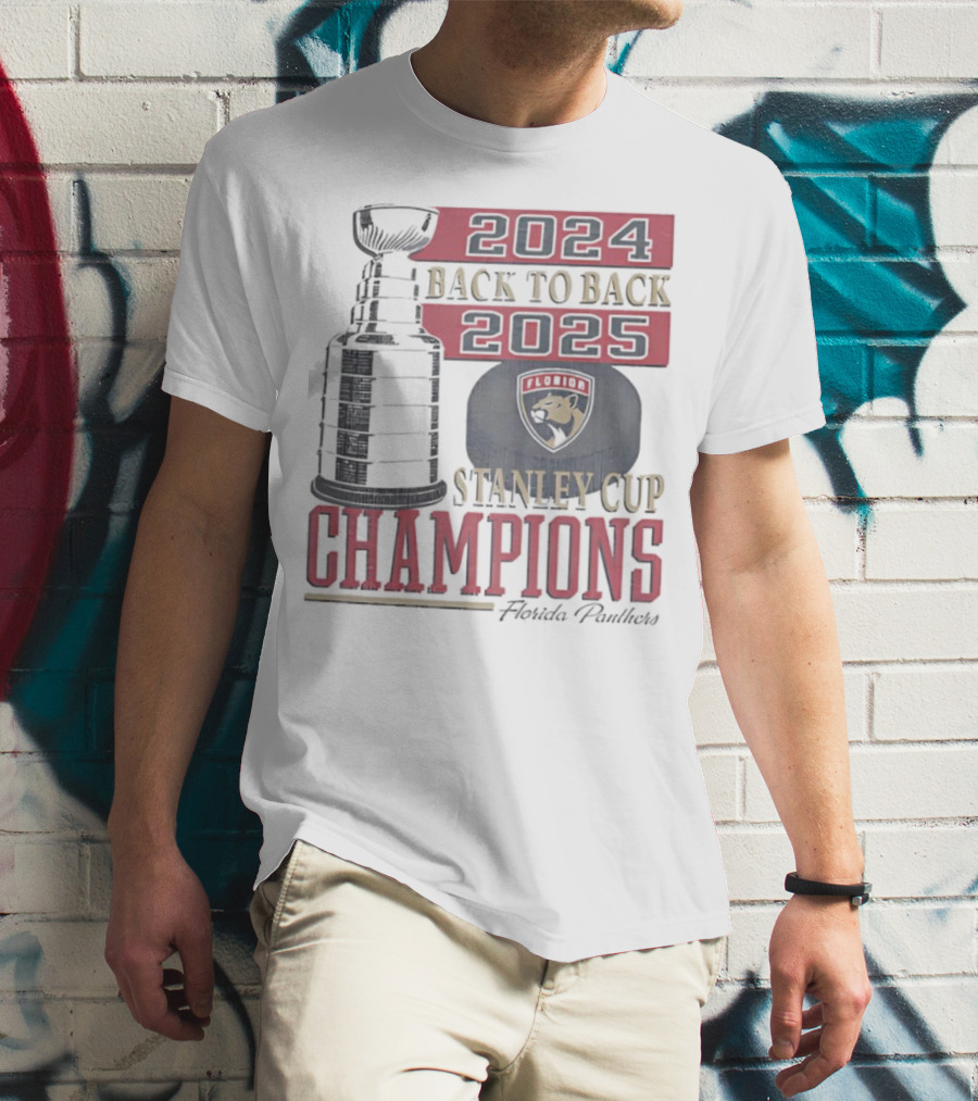 Florida Panthers 2024 2025 Back To Back Stanley Cup Champions Vintage 47 White T-Shirt