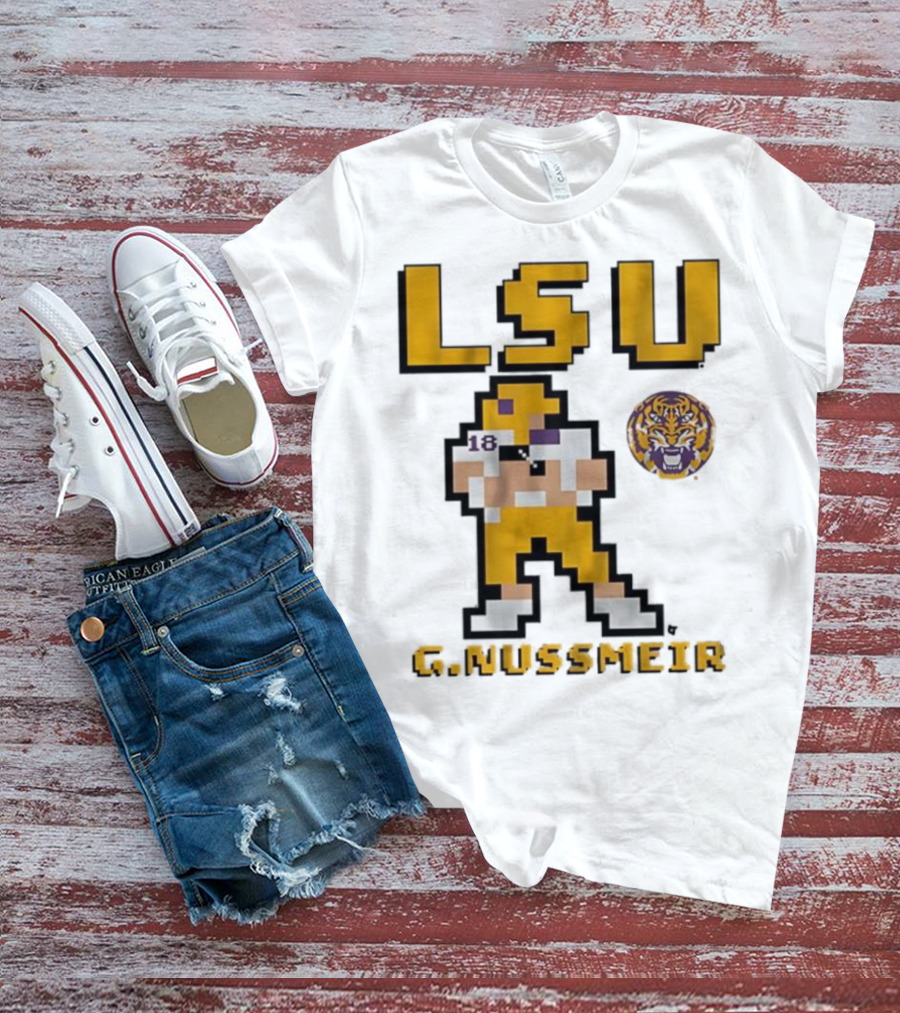 LSU Football G. Nussmeier Retro Pixel Art Tiger Pride T-Shirt
