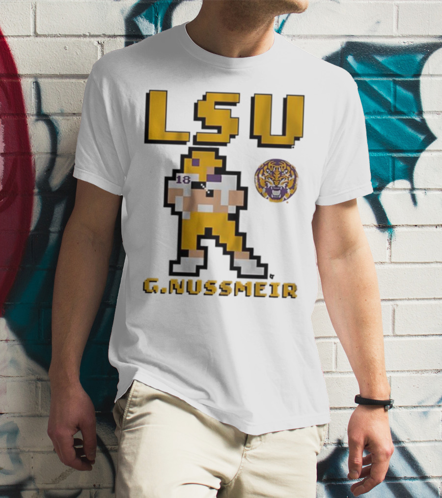 LSU Football G. Nussmeier Retro Pixel Art Tiger Pride T-Shirt