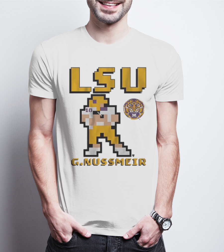 LSU Football G. Nussmeier Retro Pixel Art Tiger Pride T-Shirt