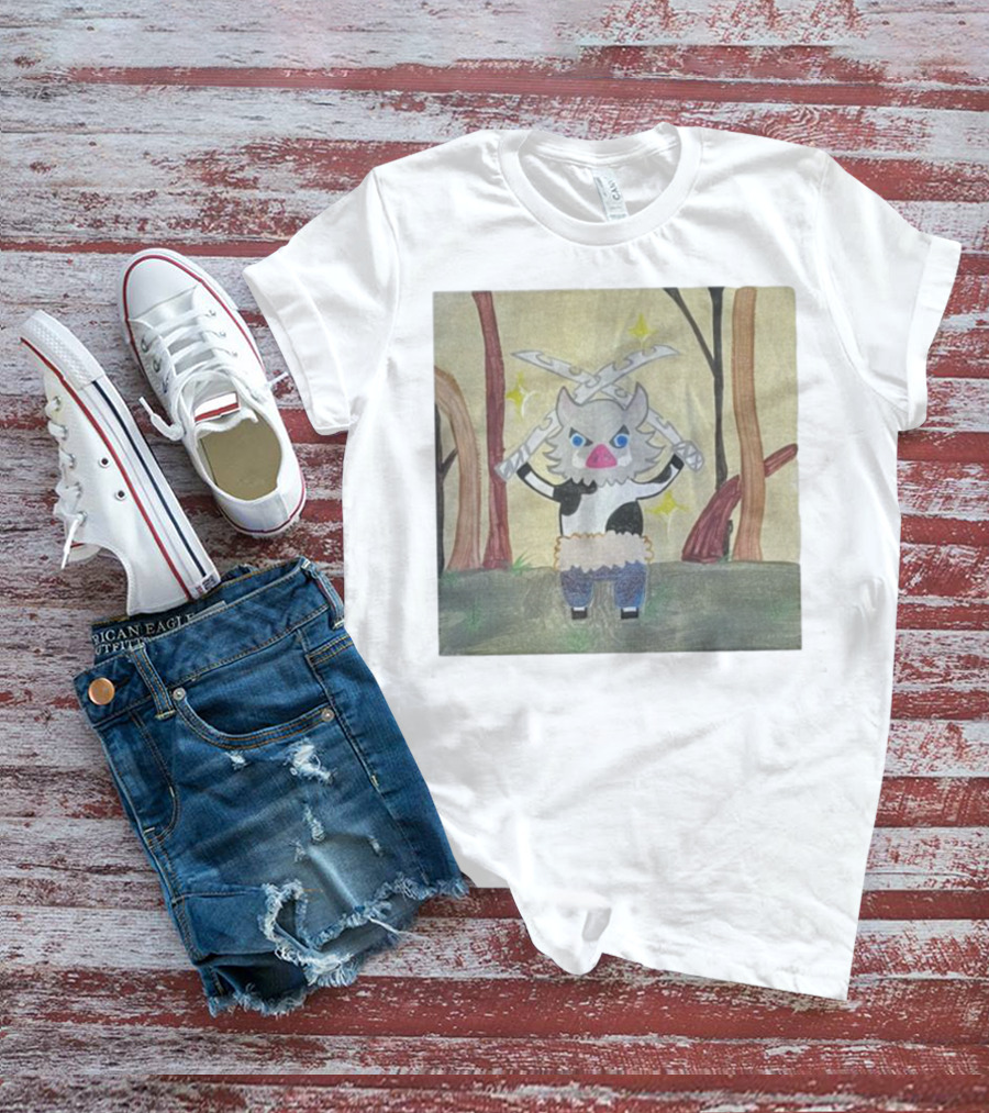 Boarbeef Inosuke Inspired Drawing Two Swords Forest Background T-Shirt