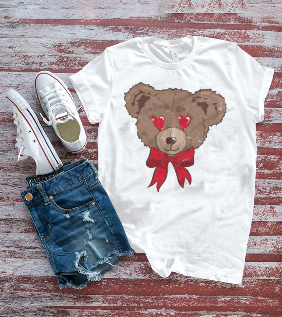 I Love You Beary Much Heart Eyes Teddy Bear Red Bow T-Shirt