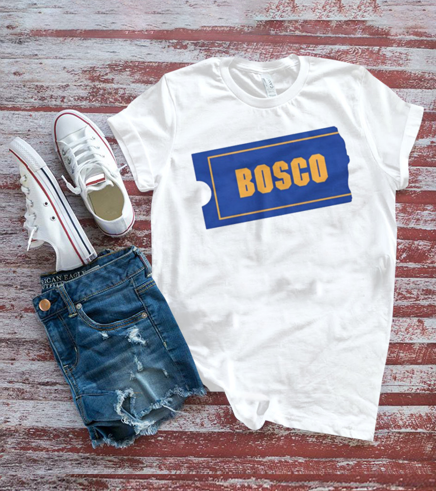Bosco Blue Ticket Style Bold Text Design T-Shirt