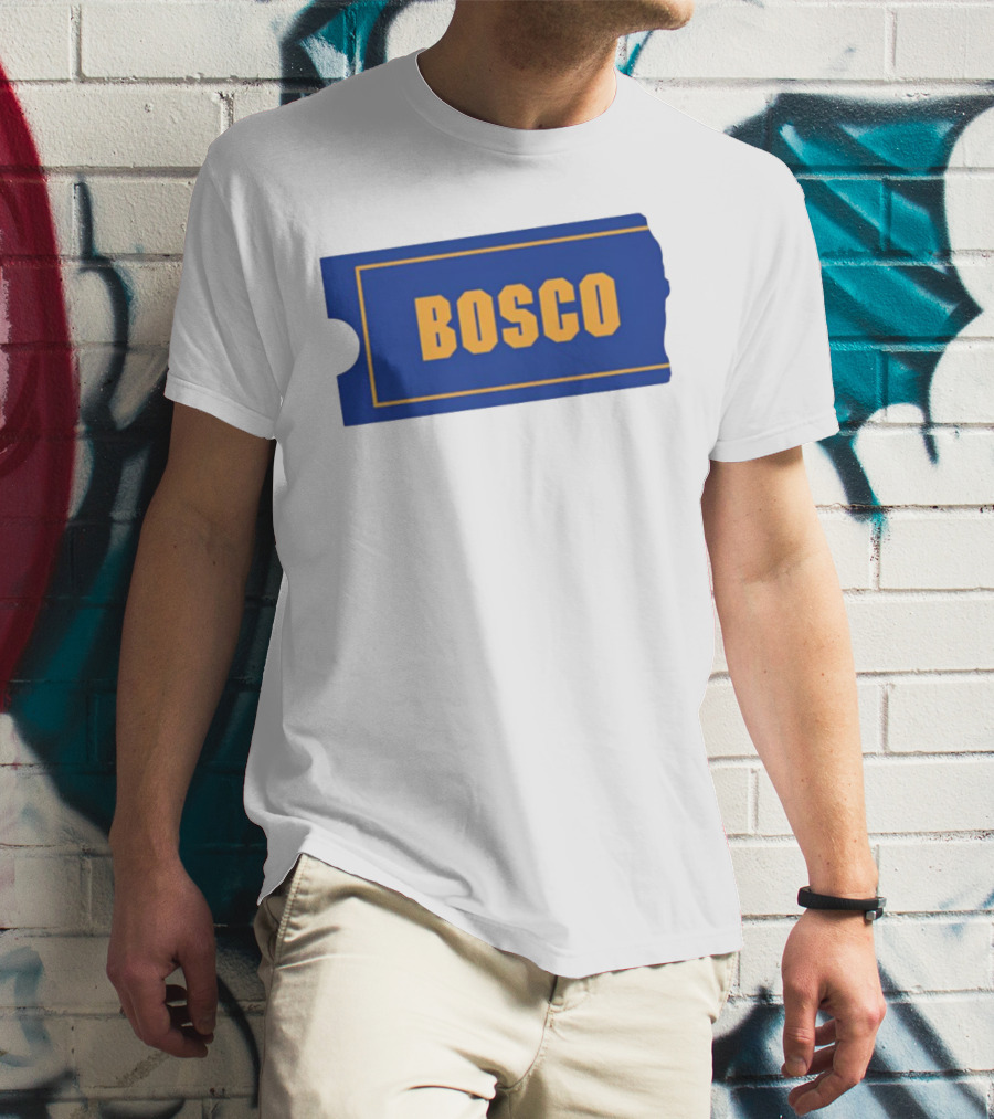 Bosco Blue Ticket Style Bold Text Design T-Shirt