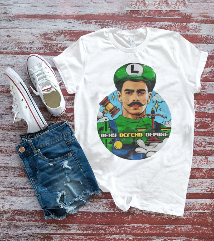 Luigi Mangione Deny Defend Depose Mario Bros Inspired Courtroom Adventure T-Shirt