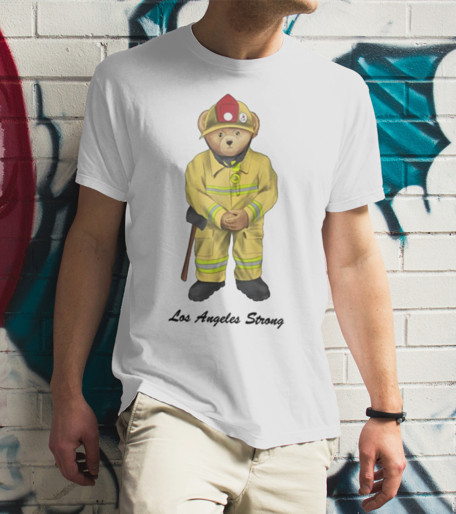 Michael Cherman Firefighter Bear Support Los Angeles Strong T-Shirt