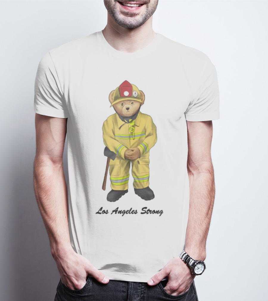 Michael Cherman Firefighter Bear Support Los Angeles Strong T-Shirt