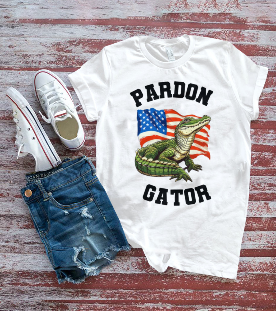 Patriotic American Flag Alligator Pardon Gator T-Shirt