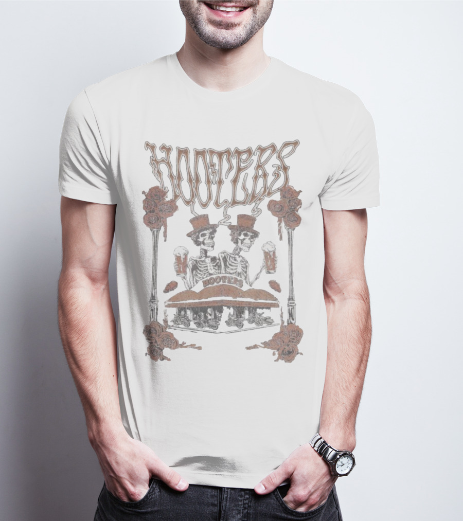 Hooters Skeletons With Top Hats And Beers Roses T-Shirt