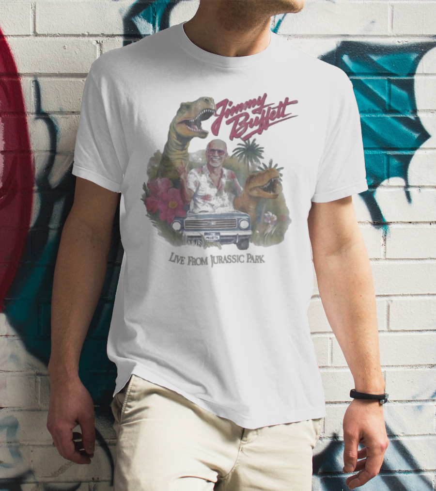 Jimmy Buffett Tropical Dino Adventure With T-Rex And Velociraptor T-Shirt