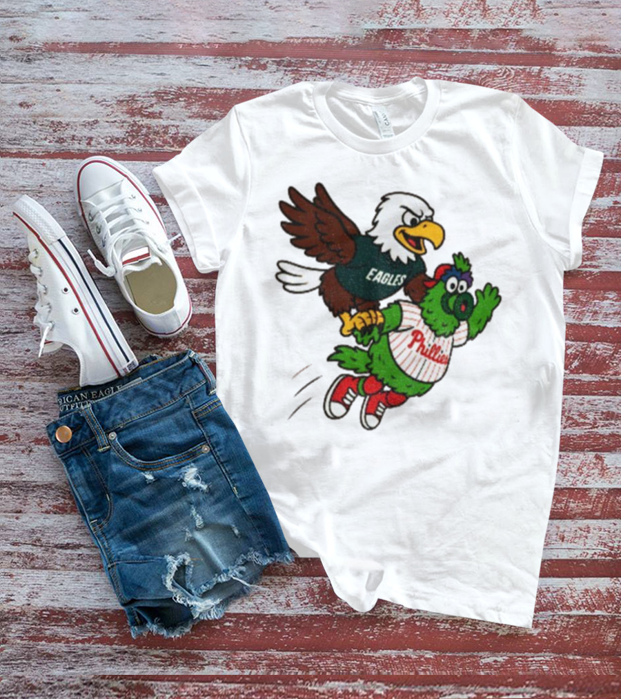 Philadelphia Eagles Swoop And Phillies Phanatic Mascot Team Up Fun T-Shirt