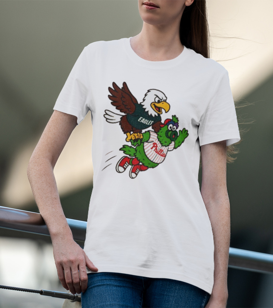 Philadelphia Eagles Swoop And Phillies Phanatic Mascot Team Up Fun T-Shirt