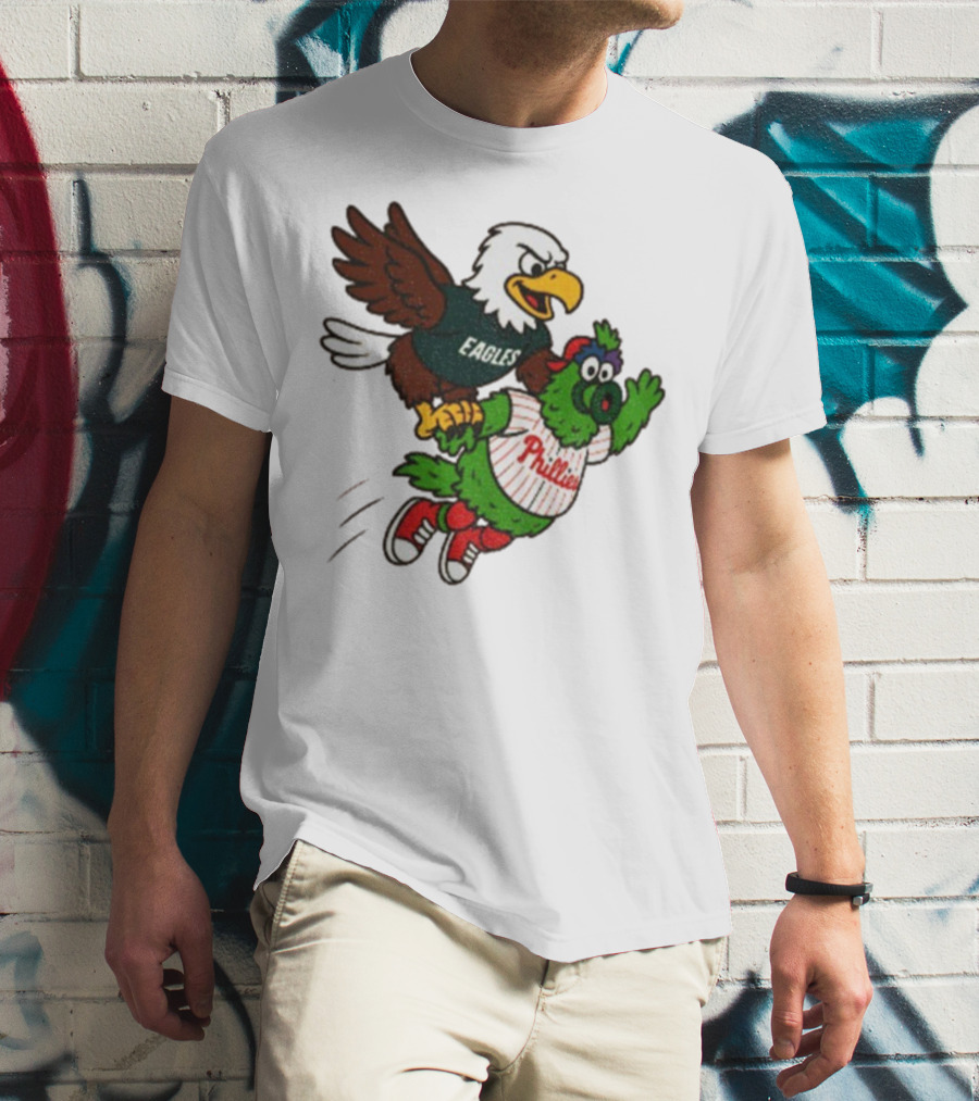 Philadelphia Eagles Swoop And Phillies Phanatic Mascot Team Up Fun T-Shirt