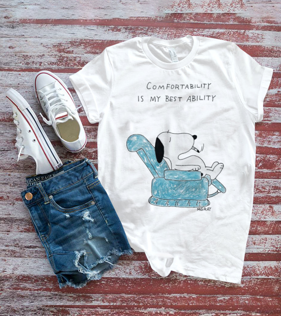 Snoopy Comfortability Is My Best Ability Relaxed Snoopy In Blue Chair T-Shirt