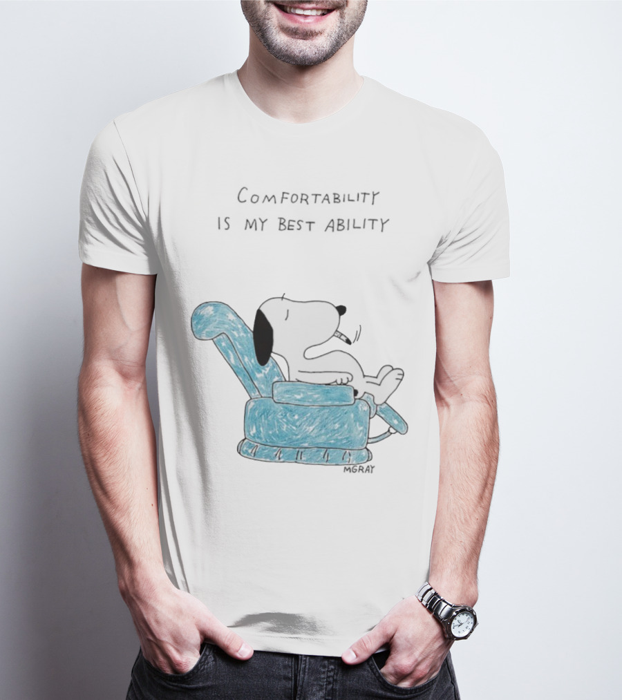 Snoopy Comfortability Is My Best Ability Relaxed Snoopy In Blue Chair T-Shirt