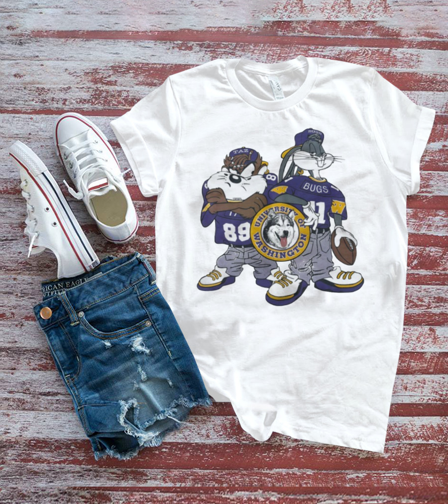 Taz And Bugs Bunny University Of Washington Huskies Football 89 11 T-Shirt